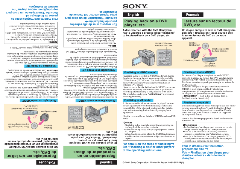 Page 1 de la notice Brochure Sony DCR-DVD101