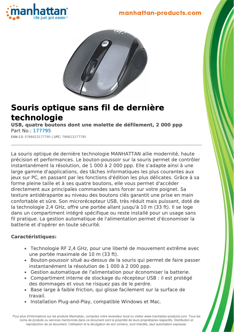 Page 1 de la notice Fiche technique Manhattan 177795