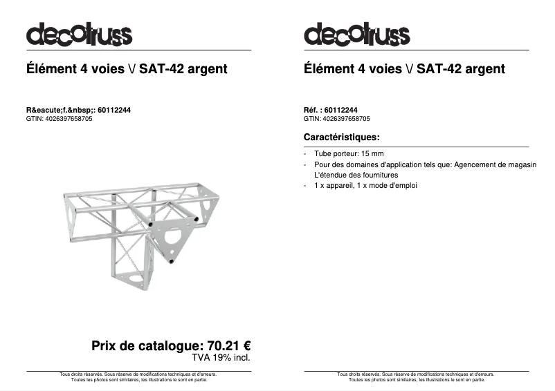 Page 1 de la notice Fiche technique Decotruss SAT 42