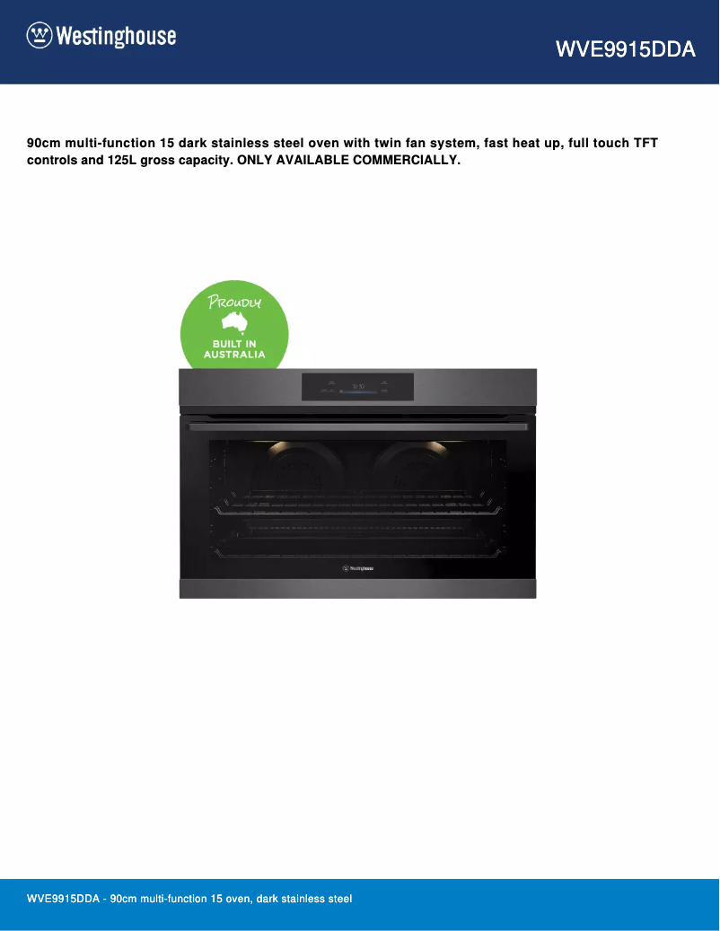Page 1 de la notice Fiche technique Westinghouse WVE9915DDA