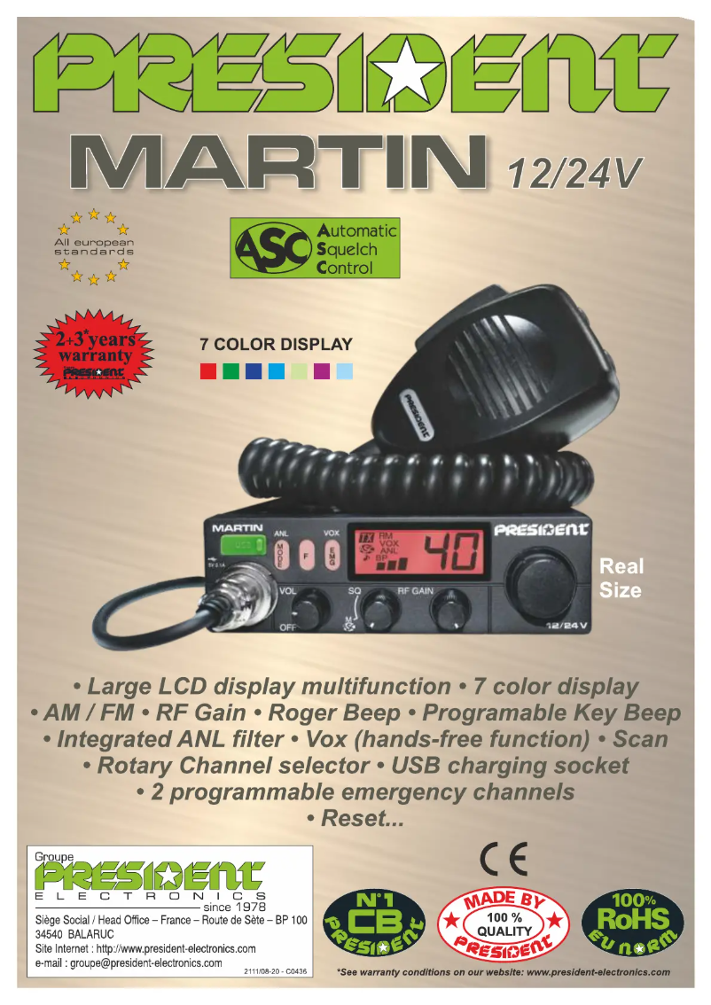 Page 1 de la notice Fiche technique President Martin