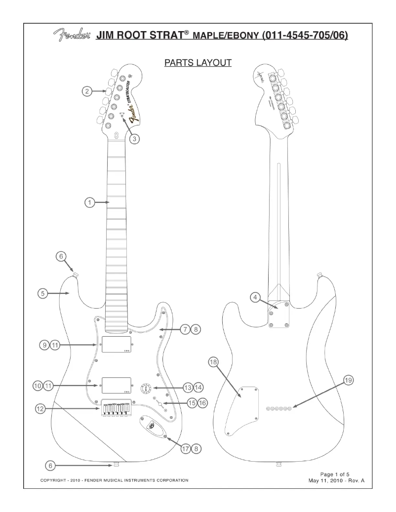 Imagen de la primera página del manual del dispositivo Jim Root Stratocaster