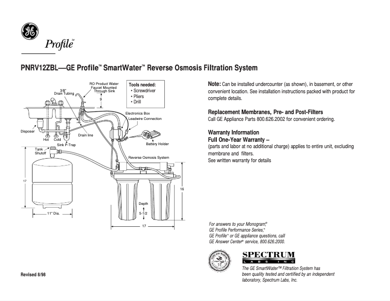 Page 1 de la notice Fiche technique GE Profile PNRV12ZBL