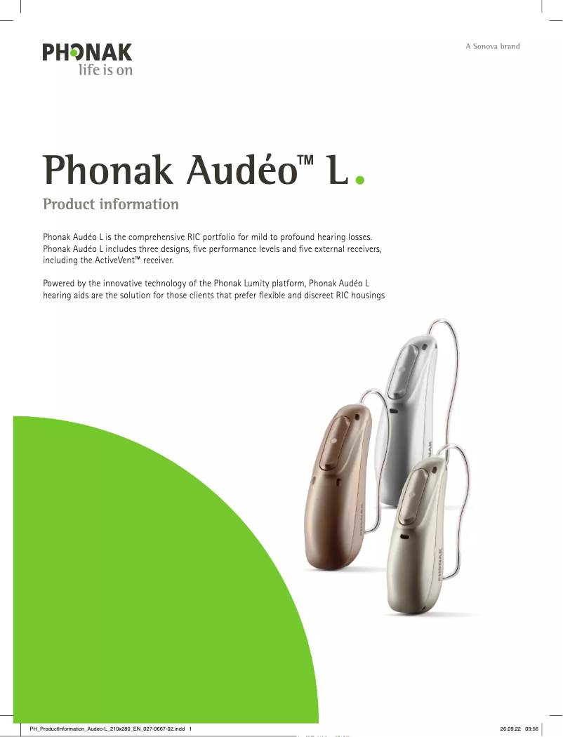 Page 1 de la notice Fiche technique Phonak Audéo Lumity