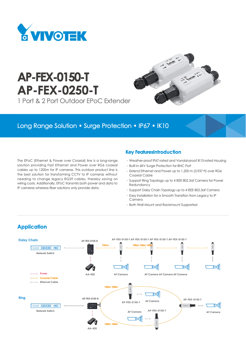 Page 1 de la notice Fiche technique Vivotek AP-FEX-0150-T