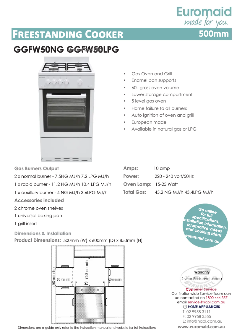 Image de la première page du manuel de l'appareil GGFW50LPG