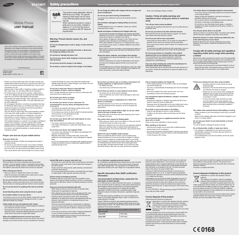 Page n°1 - Manuel utilisateur Samsung GT-E1207T