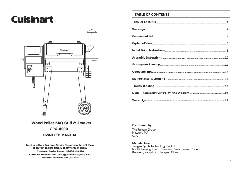 Page 1 de la notice Manuel utilisateur Cuisinart CPG-4000