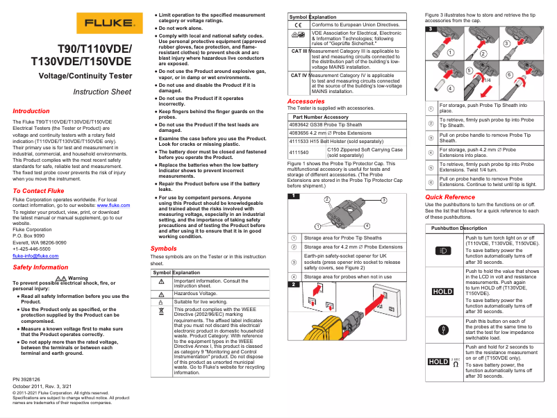 Page n°1 - Manuel utilisateur Fluke T90