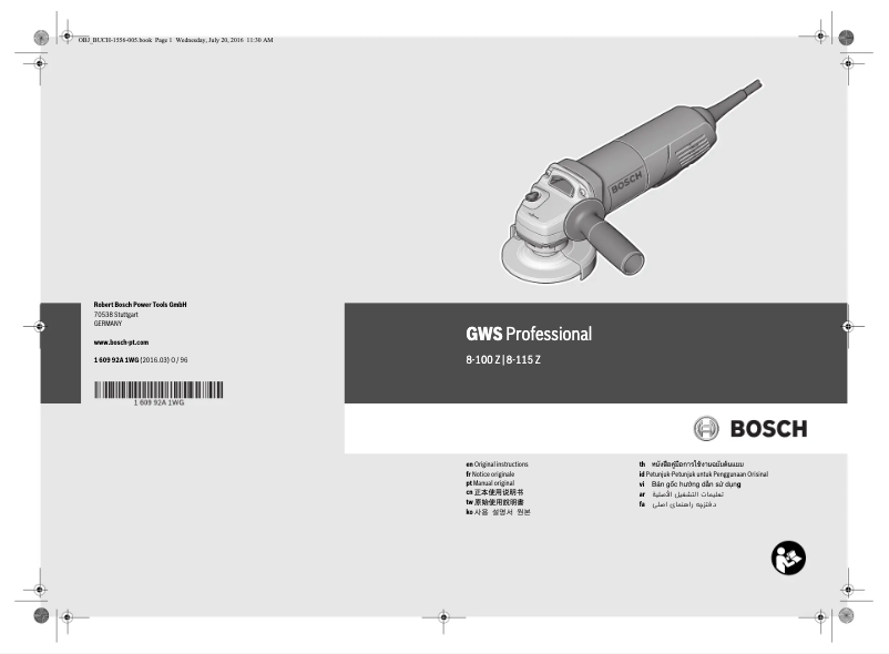 Page 1 de la notice Manuel utilisateur Bosch GWS 8-100 Z Professional