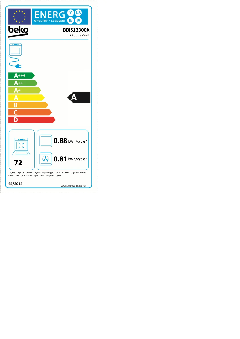 Page 1 de la notice Label énergétique Beko BBIS13300X