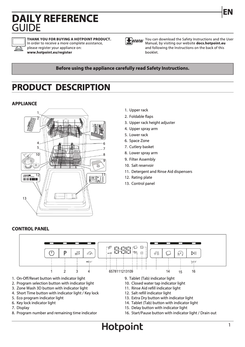 Página 1 del manual Manual de usuario Hotpoint HSFO 3T223 W UK N