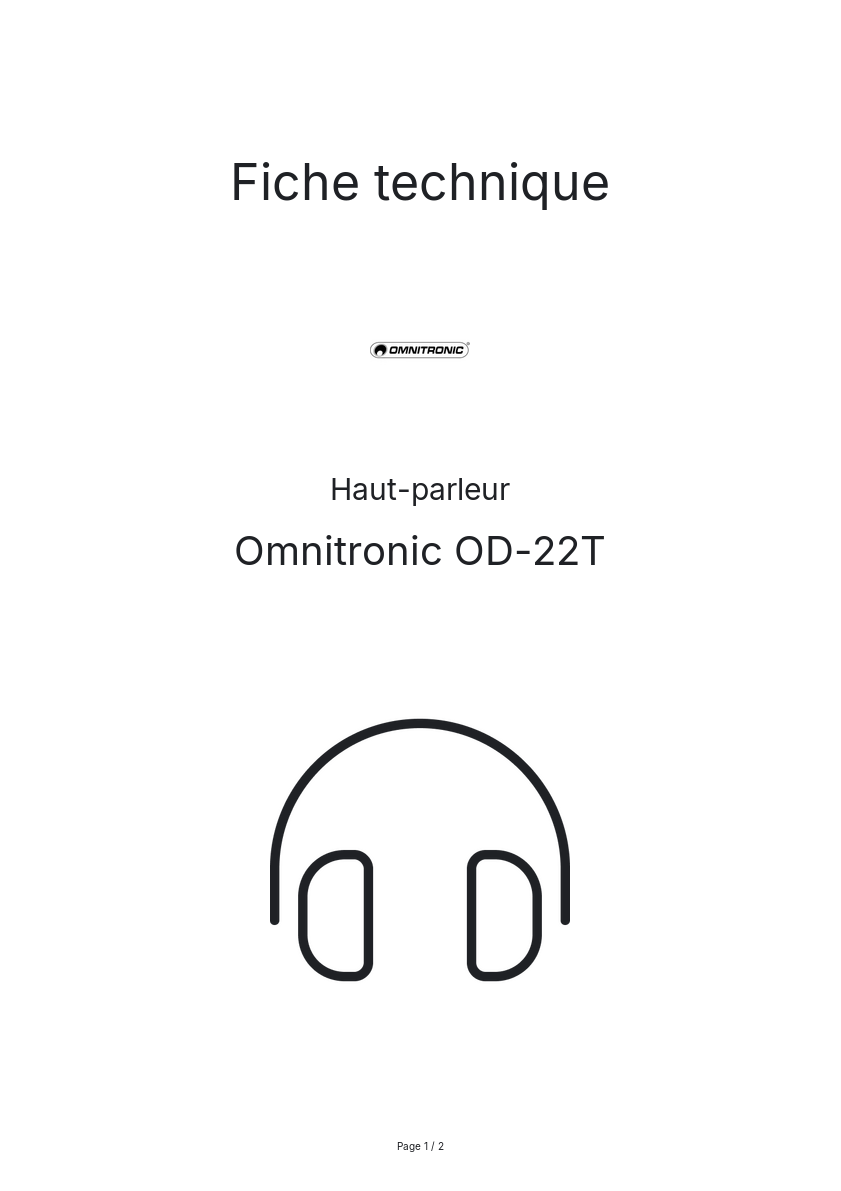 Page n°1 - Fiche technique Omnitronic OD-22T