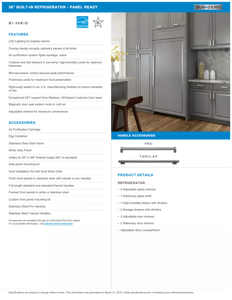 Page 1 de la notice Manuel utilisateur Sub-Zero BI-36R/O-LH