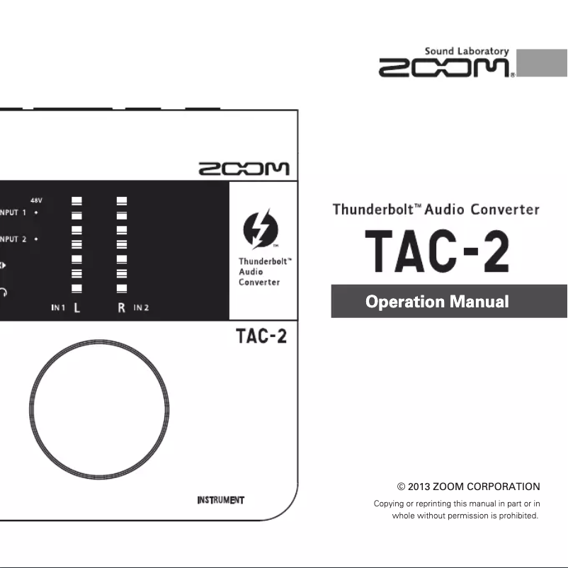 Page n°1 - Manuel utilisateur Zoom TAC-2