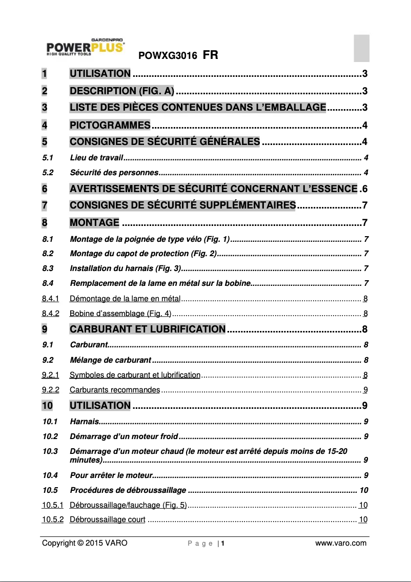 Page n°1 - Manuel utilisateur PowerPlus POWXG3016