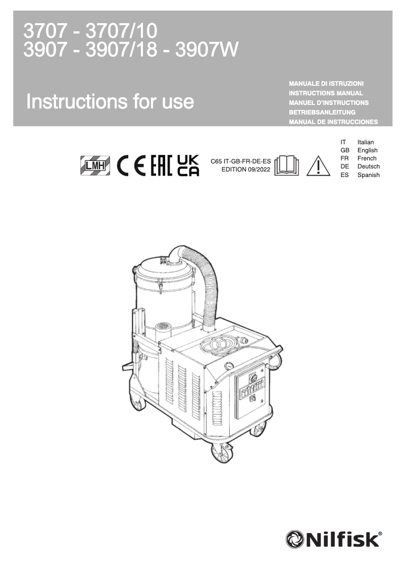 Page n°1 - Manuel utilisateur Nilfisk 3907/18