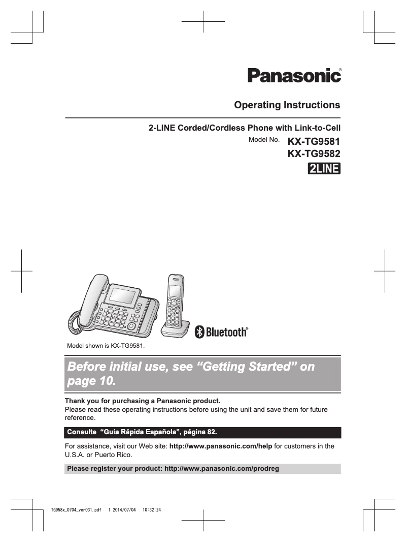 Image de la première page du manuel de l'appareil Link2Cell KX-TG9581B