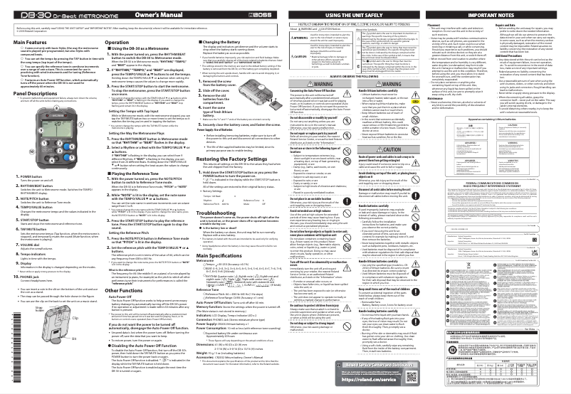 Page n°1 - Manuel utilisateur Boss DB-30