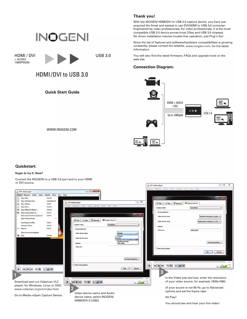 Page 1 de la notice Manuel utilisateur INOGENI DVIUSB
