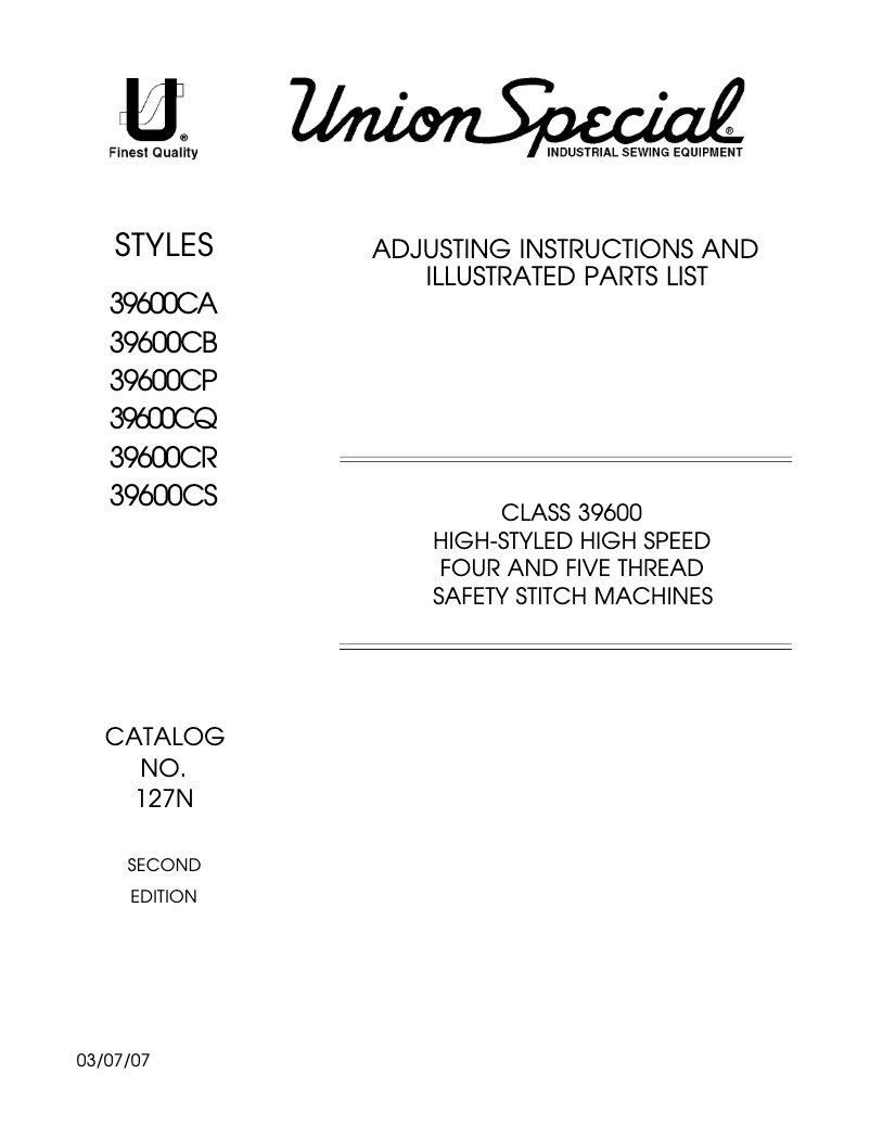 Page 1 de la notice Manuel utilisateur Union Special 39600CB
