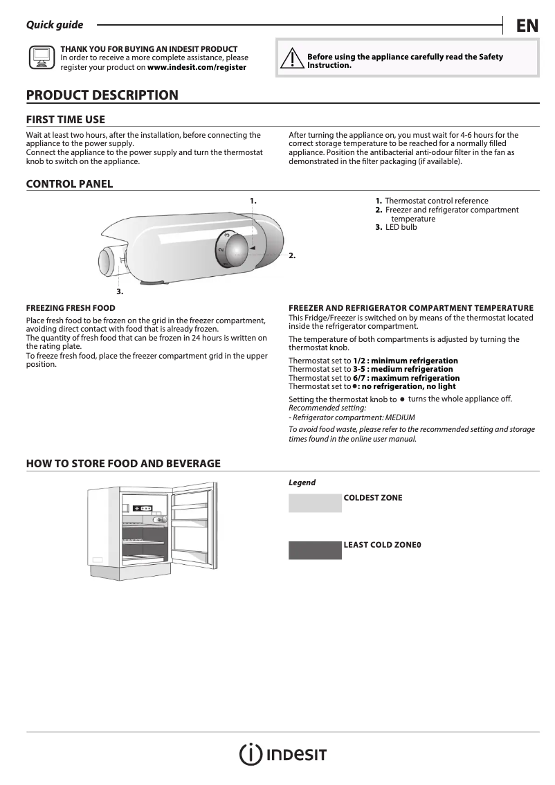 Page 1 de la notice Manuel utilisateur Indesit IF A1.UK.1