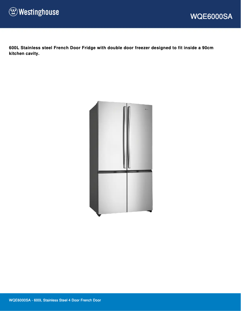 Page 1 de la notice Fiche technique Westinghouse WQE6000SA