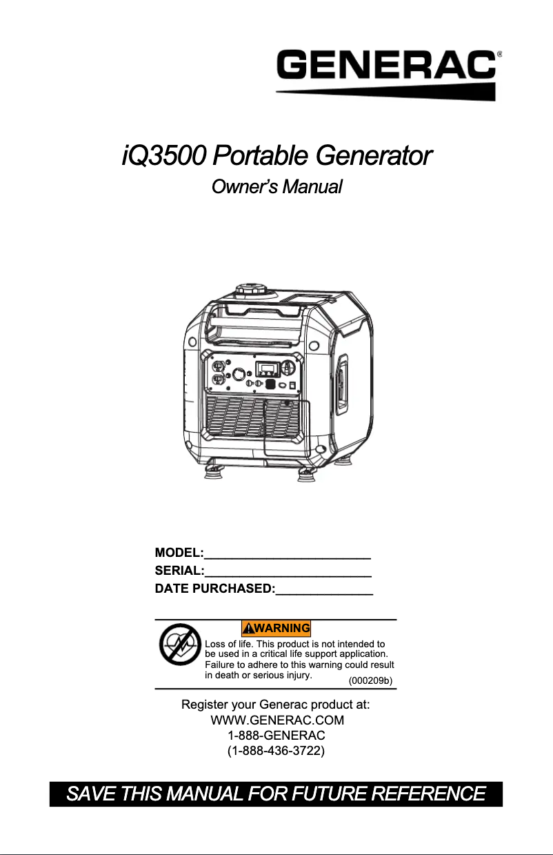 Page n°1 - Manuel utilisateur Generac G0077231