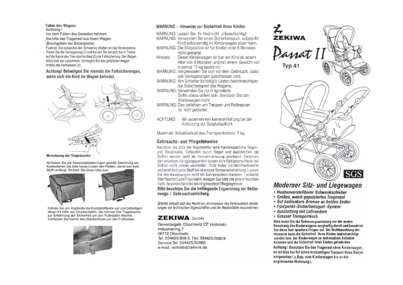 Page 1 of the manual User Manual Zekiwa Passat II