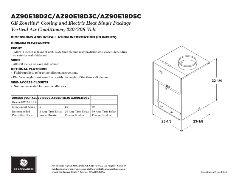 Page n°1 - Fiche technique GE AZ90E18D3C