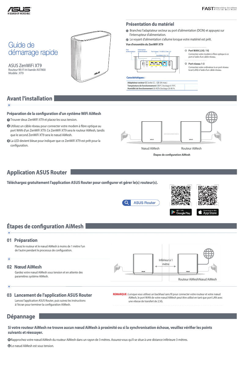 Page 1 de la notice Guide de démarrage rapide Asus ZenWiFi XT9