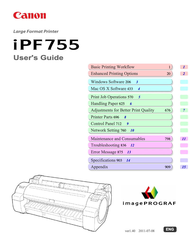 Image de la première page du manuel de l'appareil imagePROGRAF iPF755