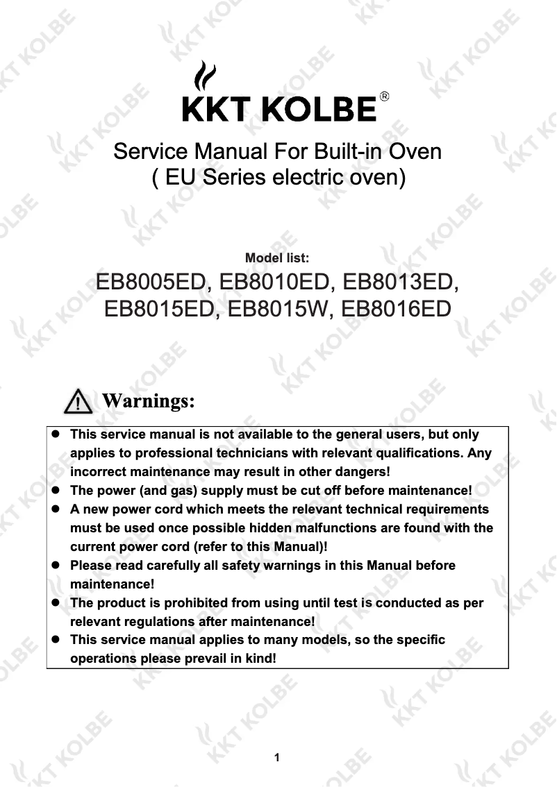 Page 1 de la notice Instructions / montage KKT Kolbe EB8005ED