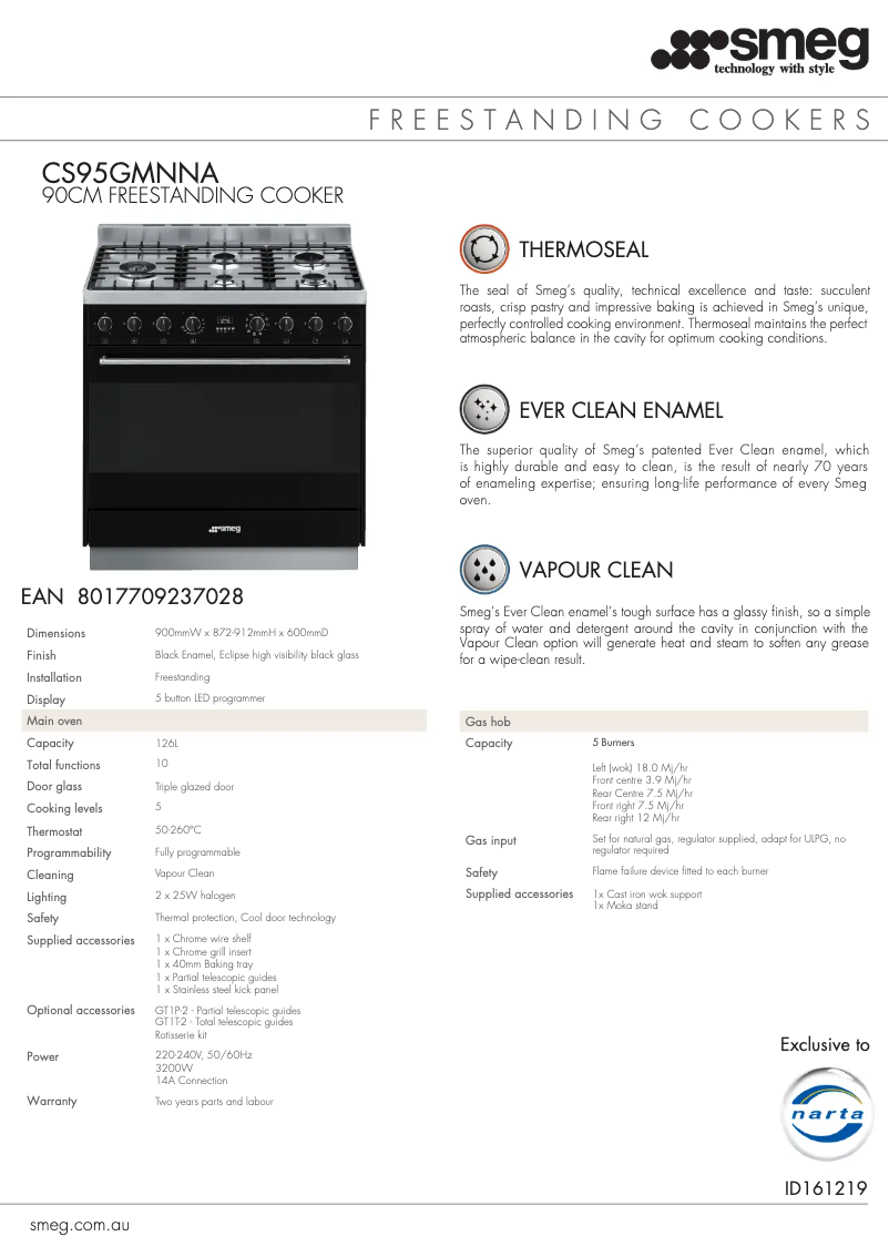 Page n°1 - Fiche technique Smeg CS95GMNNA