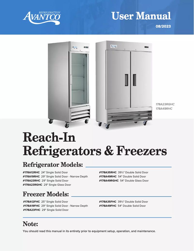 Page 1 de la notice Manuel utilisateur Avantco A-19R-HC