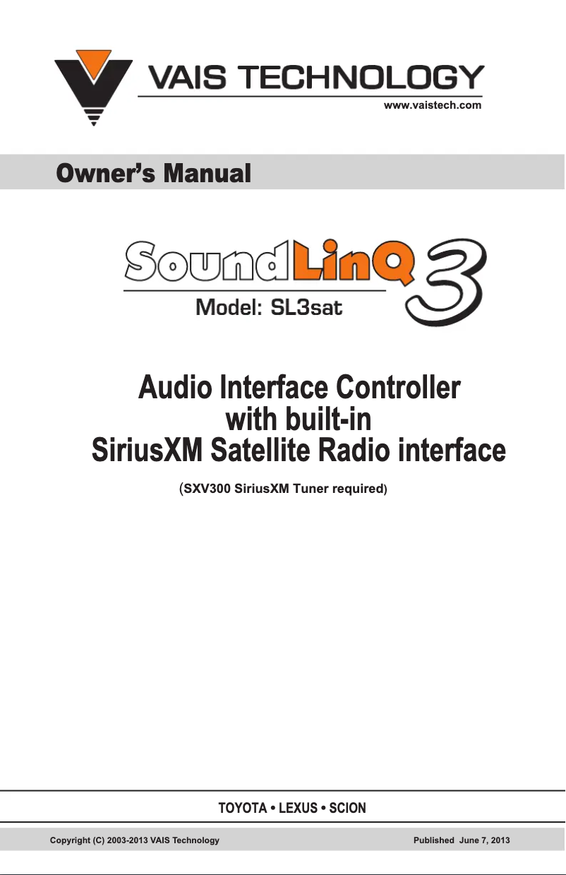 Page 1 de la notice Manuel utilisateur VAIS Technology SL3sat-T