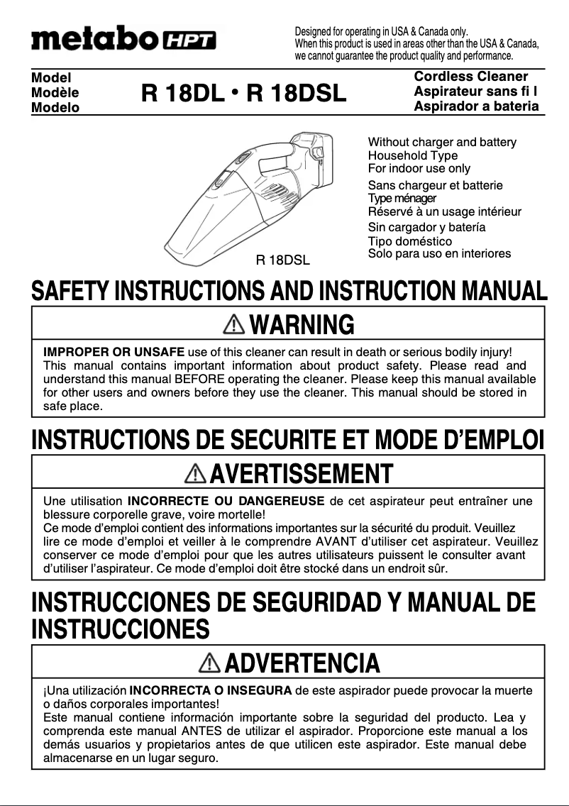 Página 1 del manual Manual de usuario Metabo R 18DL