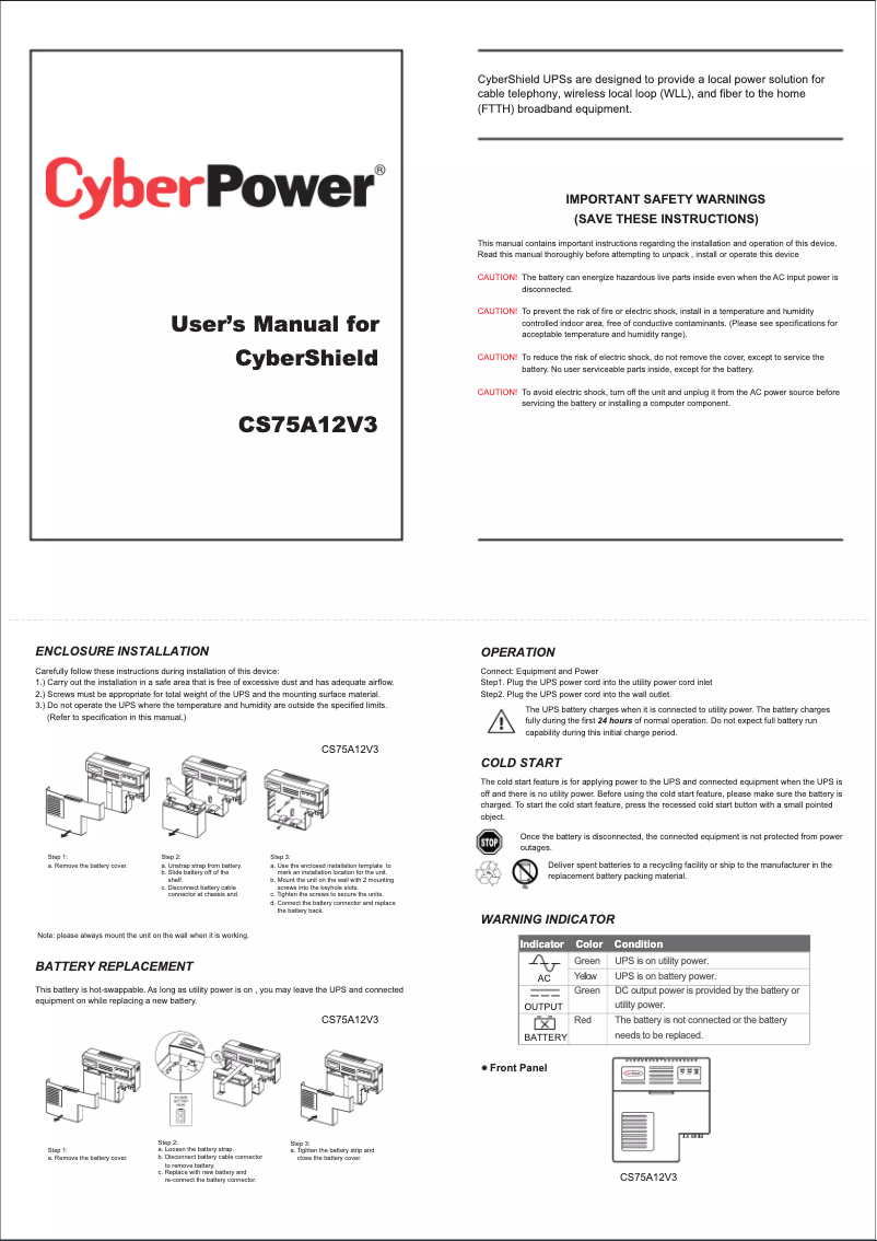 Page n°1 - Manuel utilisateur CyberPower CyberShield CS75A12V3