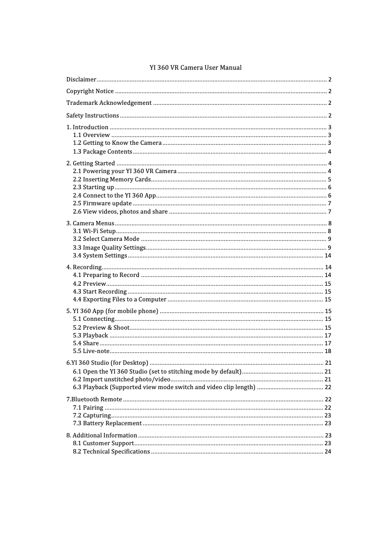 Page 1 de la notice Manuel utilisateur Xiaomi YI 360