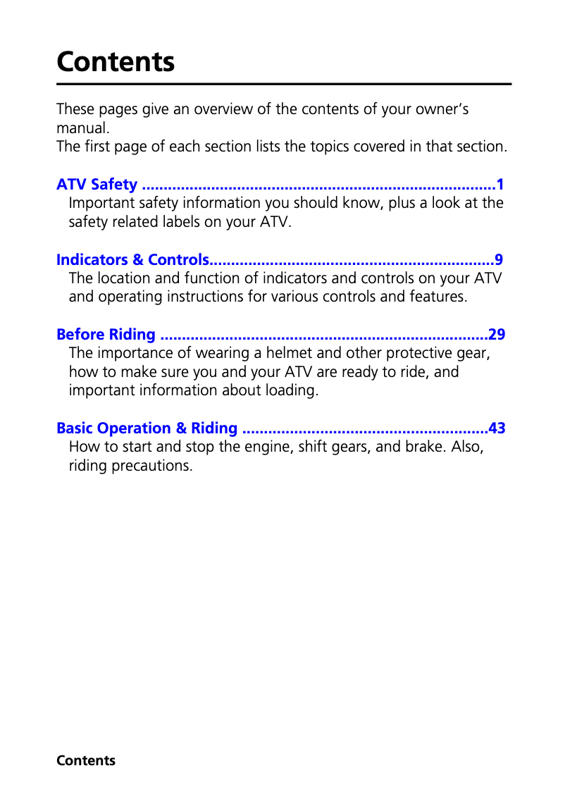 Página 1 del manual Manual de usuario Honda FourTrax Recon TRX250TM (2013)