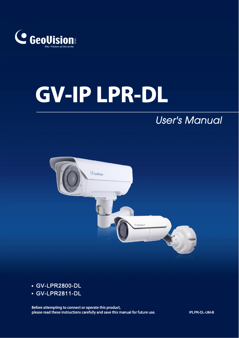 Image de la première page du manuel de l'appareil GV-LPR2800-DL