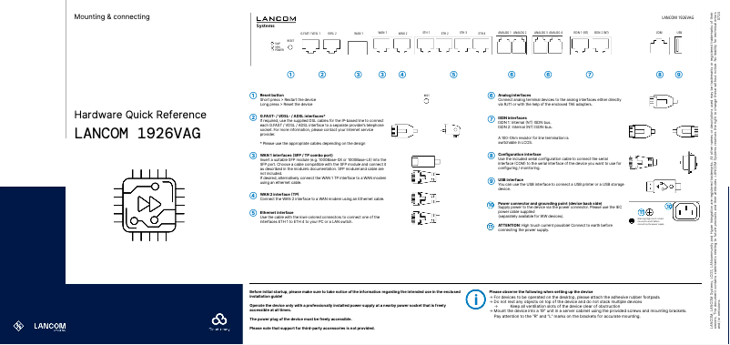 Page 1 de la notice Manuel utilisateur Lancom 1926VAG