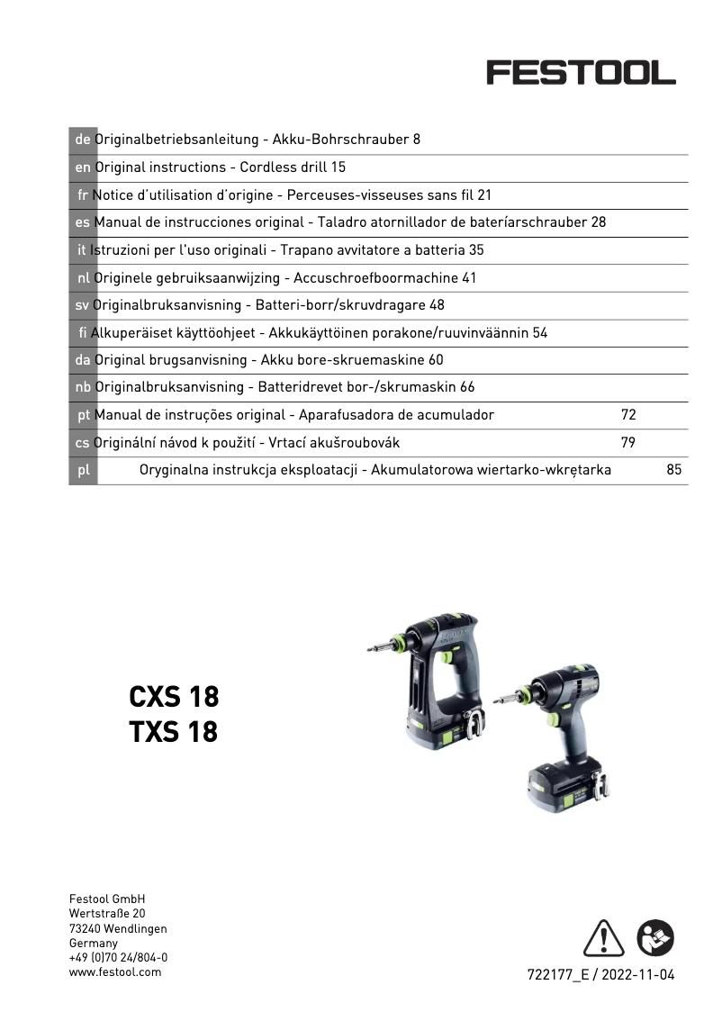 Page n°1 - Manuel utilisateur Festool TXS 18