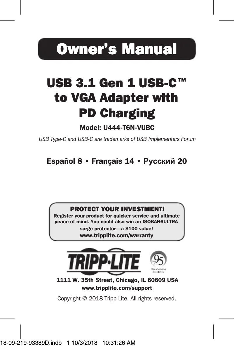 Página 1 del manual Manual de usuario Tripp Lite U444-T6N-VUBC