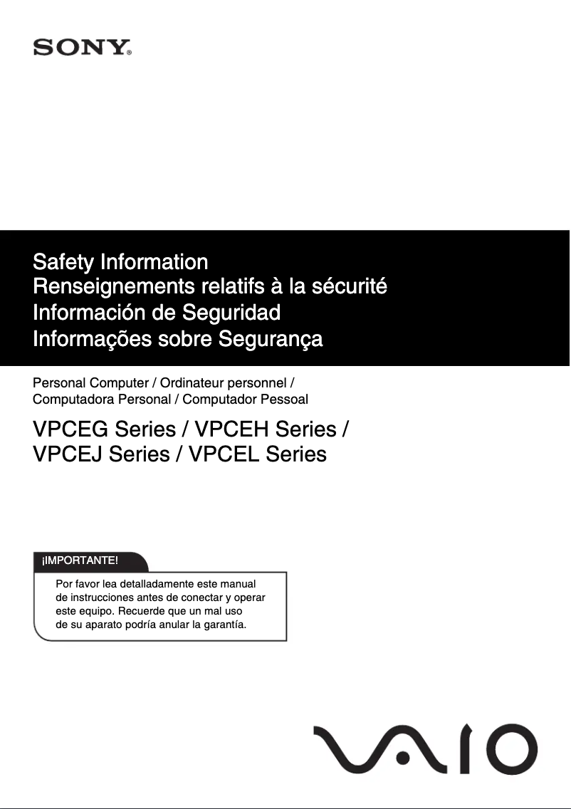Page n°1 - Instructions de sécurité Sony Vaio VPCEH17FD