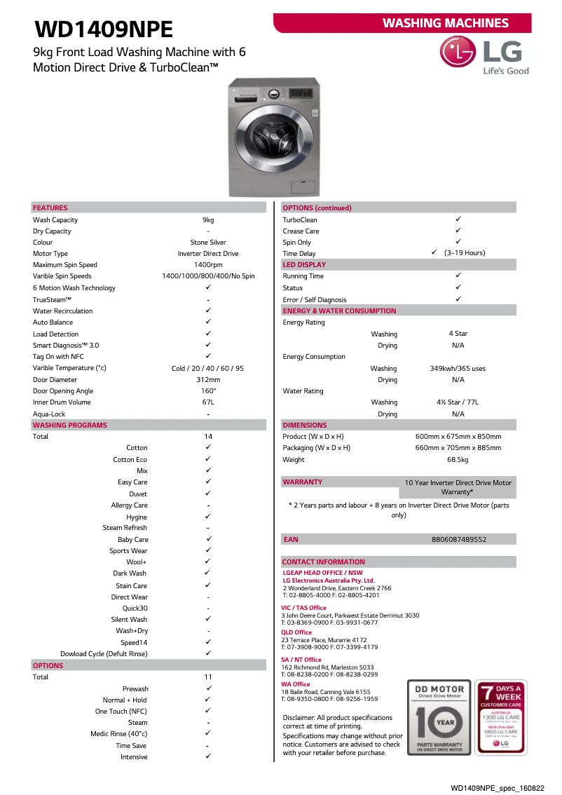 Image de la première page du manuel de l'appareil WD1409NPE