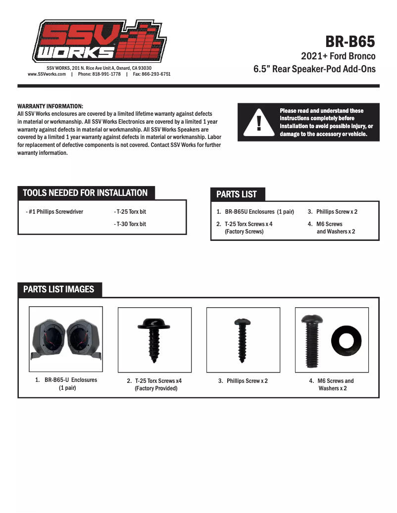 Page 1 de la notice Manuel utilisateur SSV Works BR-B65