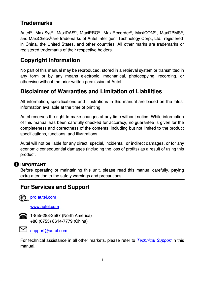 Page 1 de la notice Manuel utilisateur Autel MaxiPRO MP900-TS