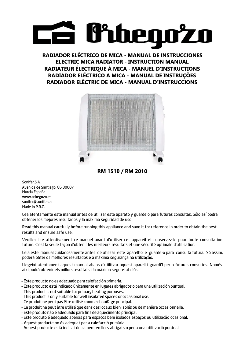 Page 1 de la notice Manuel utilisateur Orbegozo RM 1510