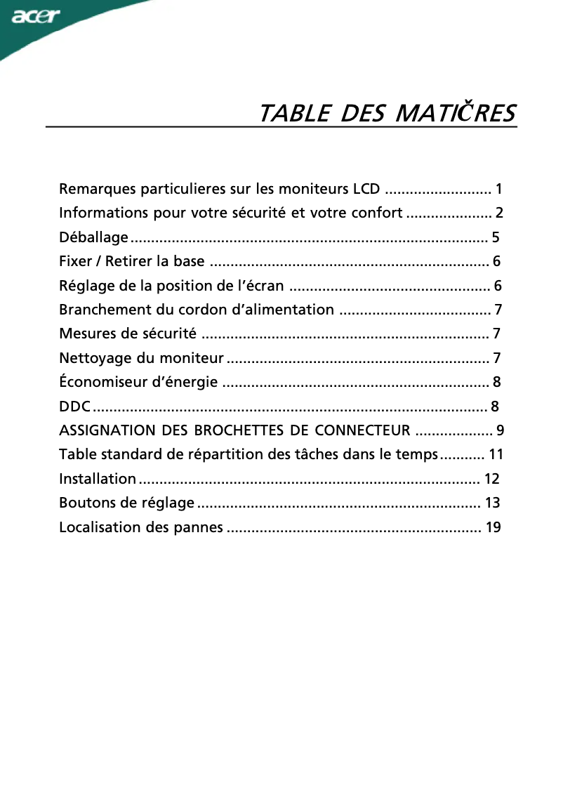 Página 1 del manual Manual de usuario Acer P195HQ